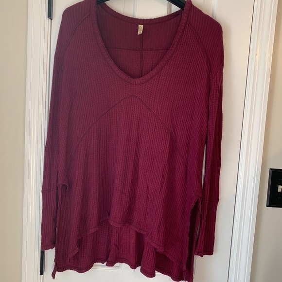Maroon Free People V-neck Thermal Tunic - Picture 1 of 5